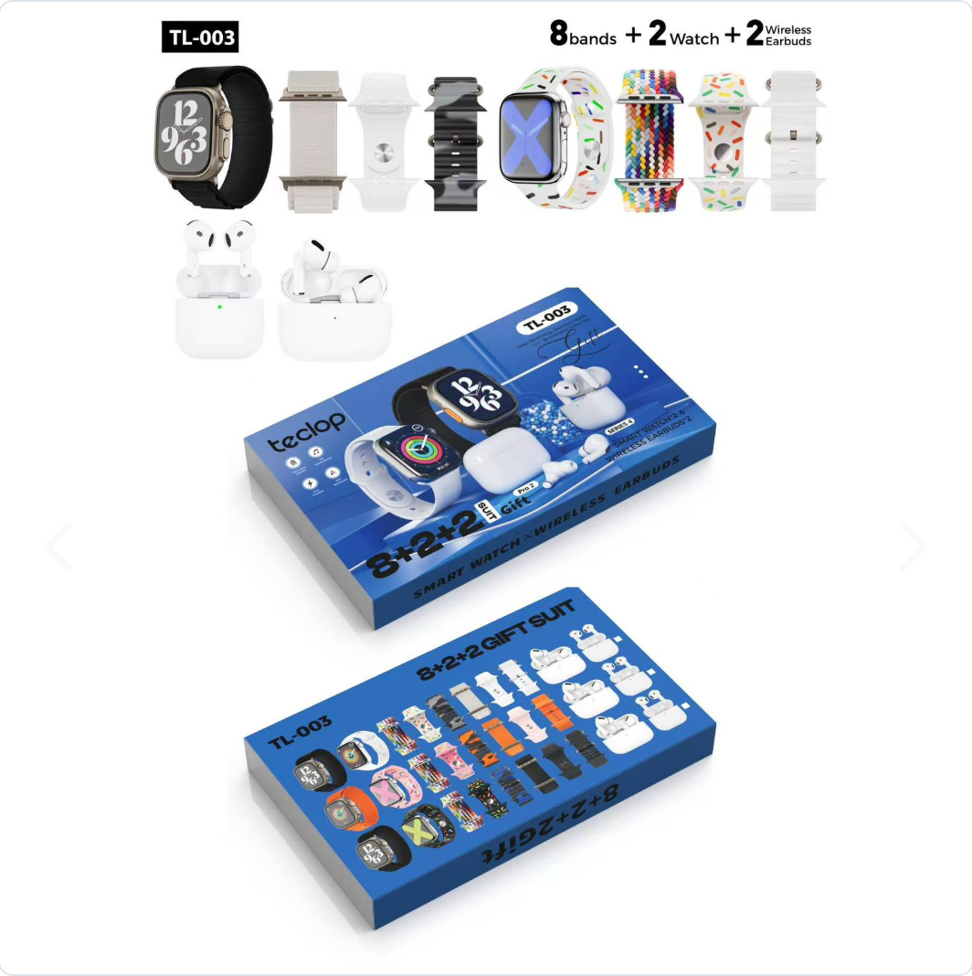 Kit Smart: 2 Relojes Inteligentes + 2 Audífonos + 8 Pulseras